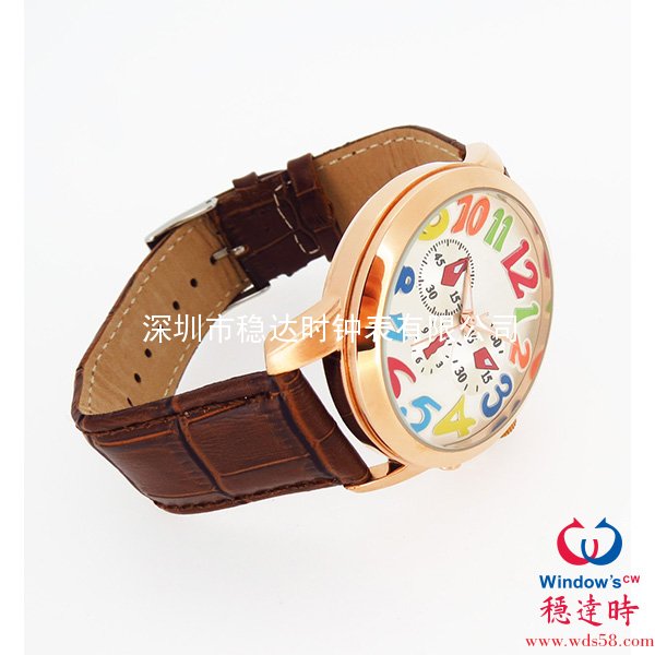 玫瑰金色時尚皮帶手表