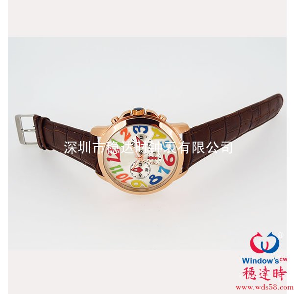 玫瑰金色時尚皮帶手表