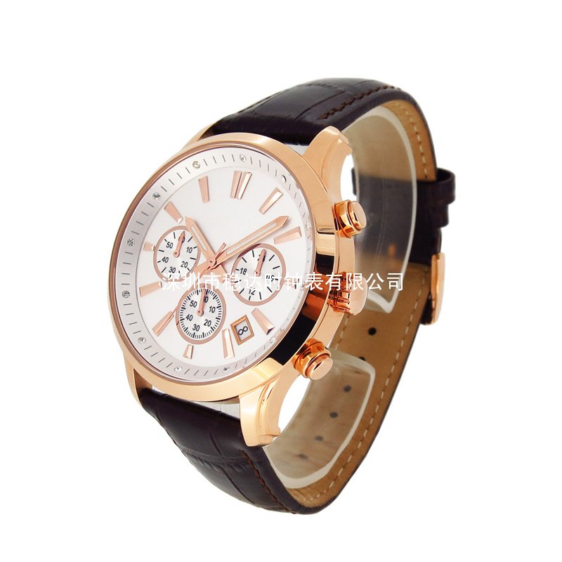 穩(wěn)達時不銹鋼配真皮表帶表男士手表生產(chǎn)廠家