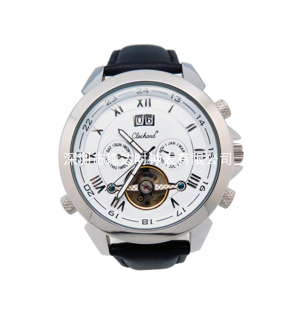 歐美時尚男士多功能機(jī)械皮帶不銹鋼商務(wù)手表定制